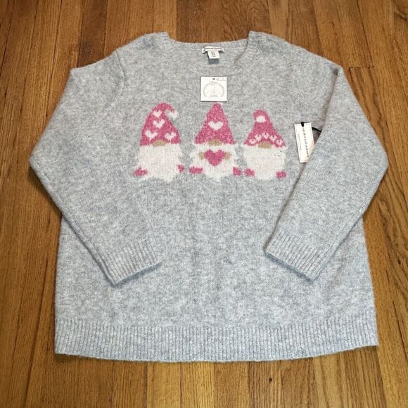 Cupcakes And Cashmere Sweater Women’s‎ Size 1X Gray Gnomes Hearts Soft NWT - Picture 2 of 6